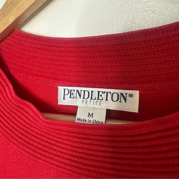 PENDLETON Petite Vintage Silk Blend Short Sleeve Keyhole Red Knit Top Old Money - Picture 3 of 7